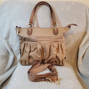 MZ Wallace Belle Tan Gold Bedford Medium Weekender/Travel Bag,Crossbody
